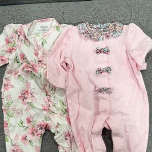 Little Me Pink & Floral Baby One-Piece Footies Set bundle